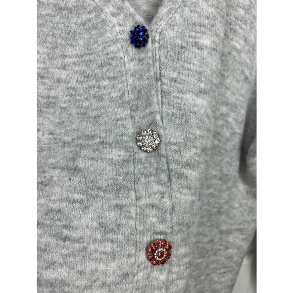 Lightweight Soft Heather Gray Colorful Jeweled Button Up Cardigan XL - Picture 4 of 10